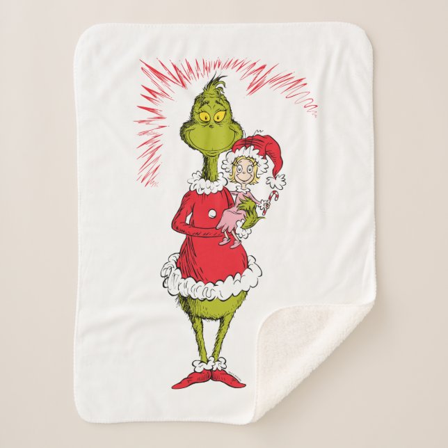 The Grinch Holds Cindy Lou Who Sherpa Blanket (Front)