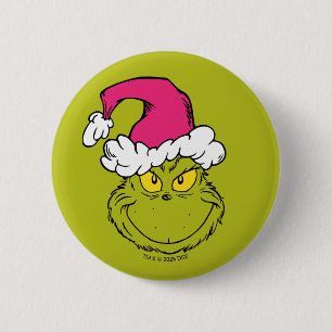 The Grinch in Pink Santa Hat 6 Cm Round Badge