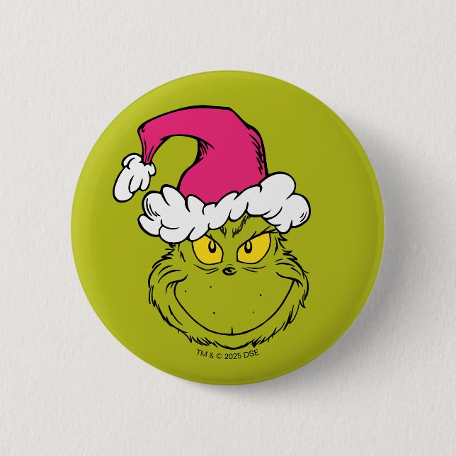 The Grinch in Pink Santa Hat 6 Cm Round Badge (Front)