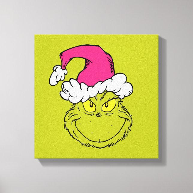 The Grinch in Pink Santa Hat Canvas Print (Front)