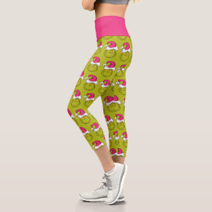 The Grinch in Pink Santa Hat Capri Leggings