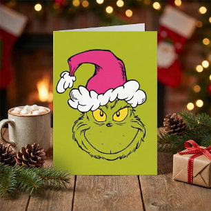 The Grinch in Pink Santa Hat Card