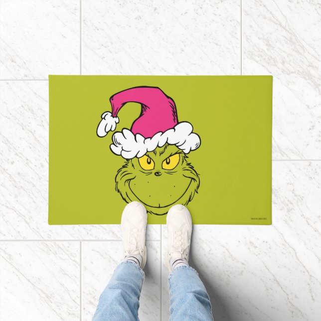 The Grinch in Pink Santa Hat Doormat (Indoor)