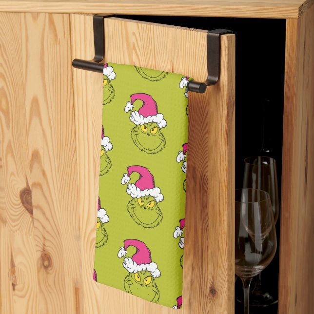 The Grinch in Pink Santa Hat Tea Towel (Thirds Fold)
