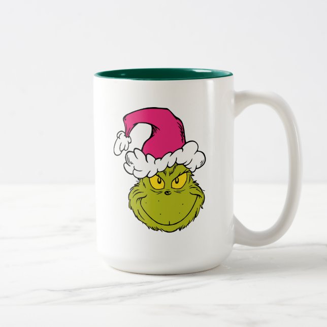 The Grinch in Pink Santa Hat Two-Tone Coffee Mug (Right)