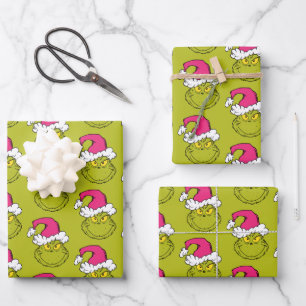 The Grinch in Pink Santa Hat Wrapping Paper Sheet