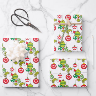 The Grinch Ornament Pattern Wrapping Paper Sheet