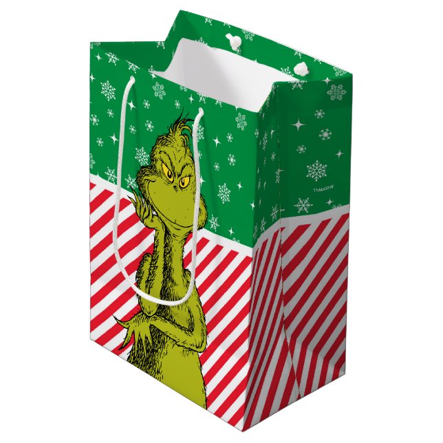 The Grinch Red and Green Snowflake Birthday Medium Gift Bag (Front Angled)