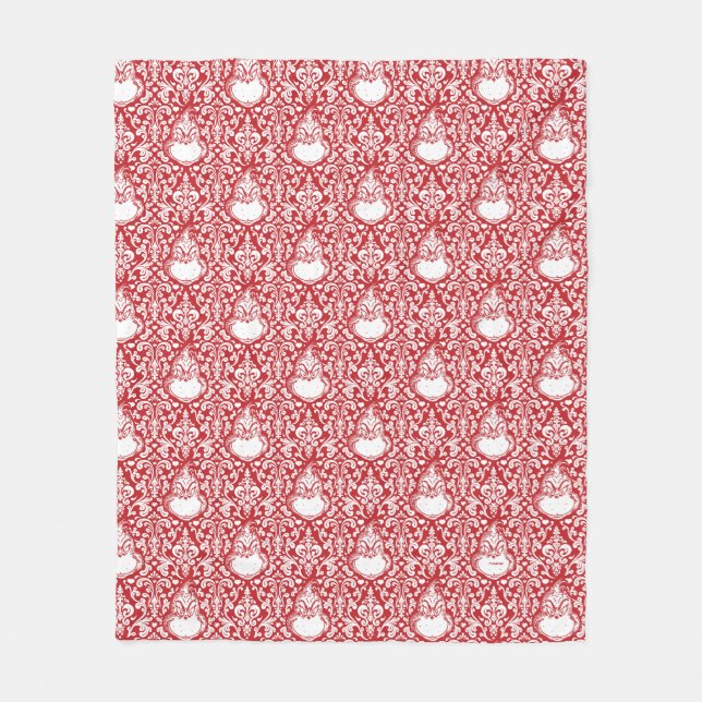 The Grinch | Red Damask Pattern Fleece Blanket (Front)