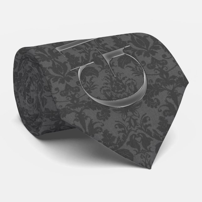 the Groom Charcoal Damask Wedding Tie (Rolled)