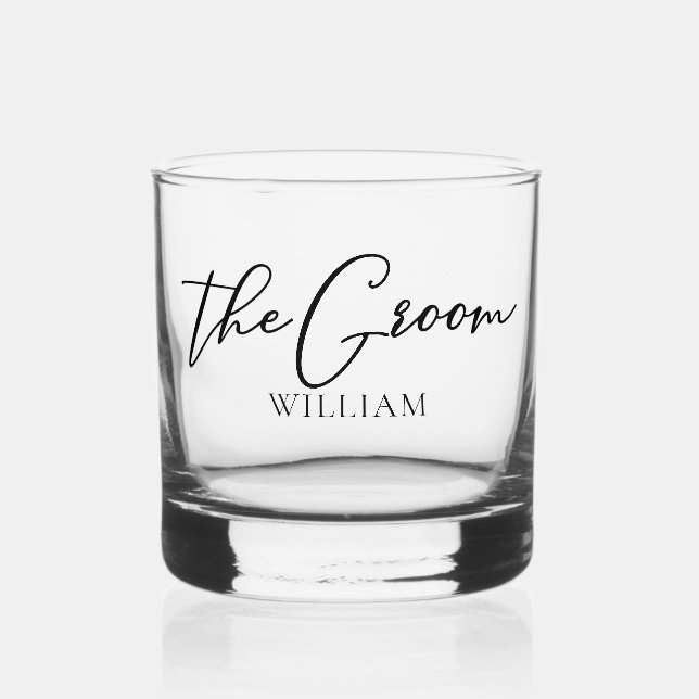 The Groom Customisable Bachelor Party Wedding Whiskey Glass (Front)