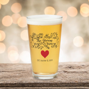 The Groom Flower Banner Heart Wedding Glass