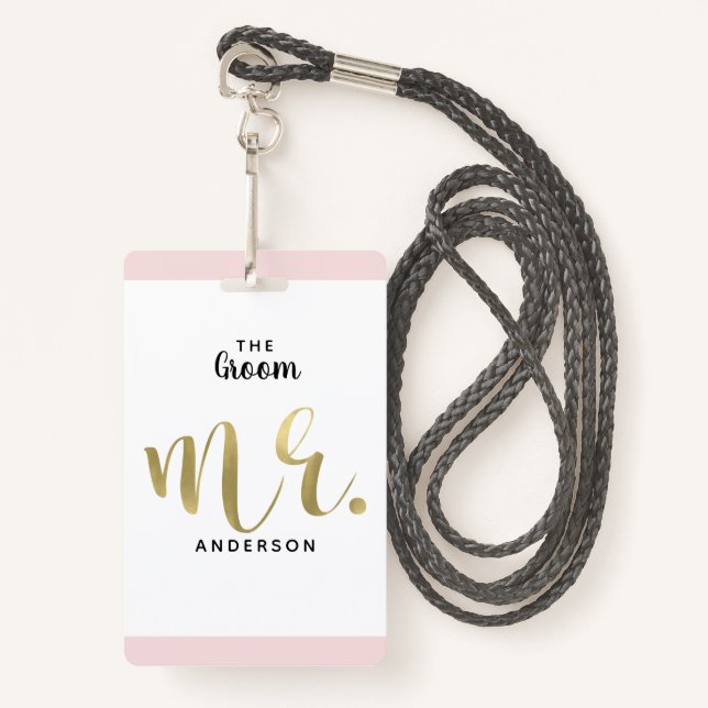 The Groom Mr. Gold Wedding Party VIP Pass Badge ID Badge (Front with Lanyard)