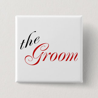 The Groom (Script Red) 15 Cm Square Badge