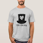 The groom t shirt for stag night bachelor party<br><div class="desc">The groom t shirt for stag night bachelor party. Cool design with wedding tophat and grunge heart. Personalizable text and colours. Marriage theme.</div>