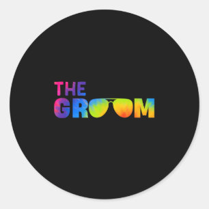 The Groom Tie Dye Cool Shades Funny Bachelor Party Classic Round Sticker