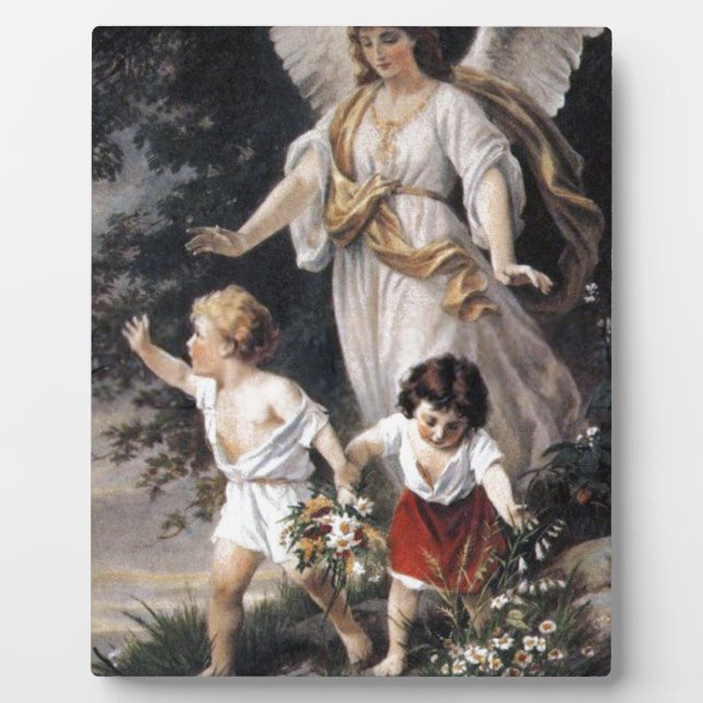 The Guardian Angel and Children, Vintage Painting. Plaque (Front)