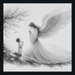 The guardian angel prays with the child Poster<br><div class="desc">The guardian angel prays with the child  Black and white Poster.</div>