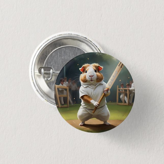 The Guinea Pig Cricketer: Dressed in Whites,  3 Cm Round Badge (Front & Back)