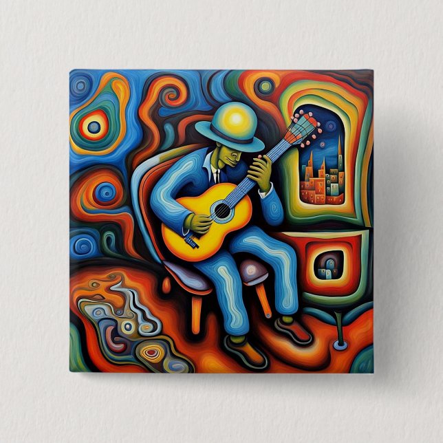 The Guitar Player 15 Cm Square Badge (Front)