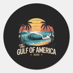 The Gulf Of America 2025 Retro Beach Wave Usa Classic Round Sticker