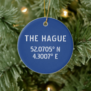 The Hague Latitude Longitude Blue Ceramic Ornament
