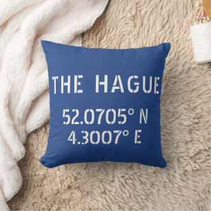 The Hague Latitude Longitude Blue  Cushion