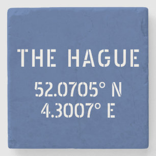 The Hague Latitude Longitude Blue  Stone Coaster