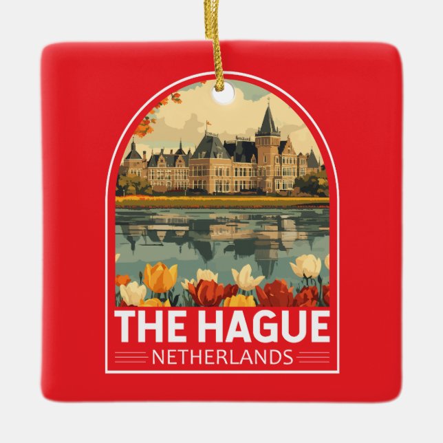 The Hague Netherlands Travel Art Emblem Ceramic Ornament (Front)