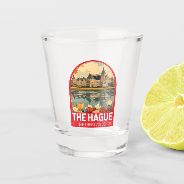 The Hague Netherlands Travel Art Emblem Shot Glass (Front)