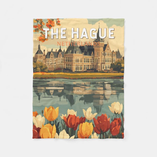 The Hague Netherlands Travel Art Vintage Fleece Blanket (Front)