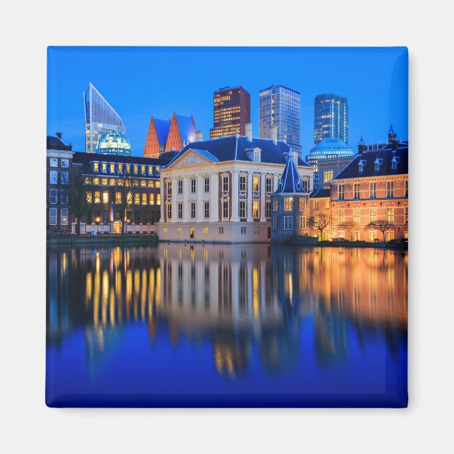 The Hague skyline at blue hour photo magnet (Front)