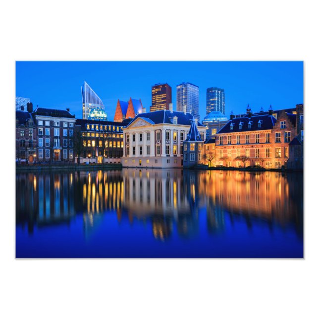 The Hague skyline at blue hour photo print (Front)
