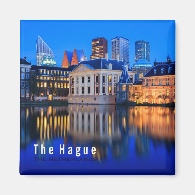 The Hague skyline at blue hour text magnet (Front)