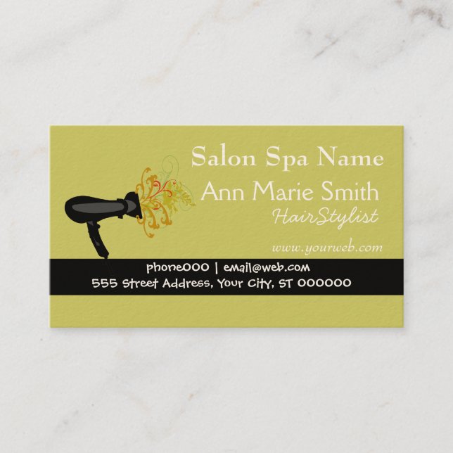 The Hair Stylist Blow Dryer Forest Green Appointment Card (Front)