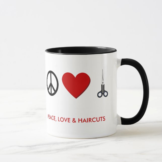 The Hairdresser Coffee Mug - Peace, Love, Haircuts (Right)
