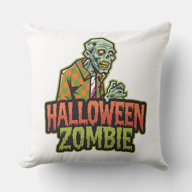 The Halloween Green Zombie Throw Pillow: Creepy Ne Cushion (Front)