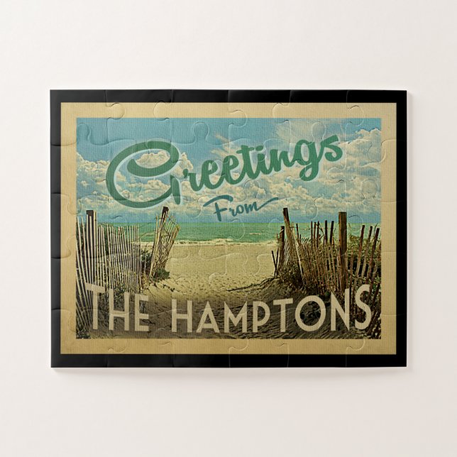 The Hamptons Beach Vintage Travel Jigsaw Puzzle (Horizontal)