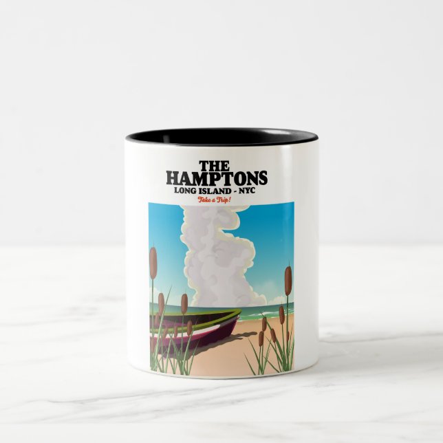 The Hamptons Long island NYC, travel poster. Two-Tone Coffee Mug (Center)
