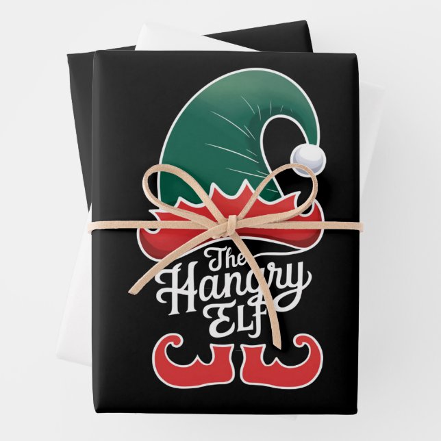 The Hangry Elf Family Matching Group Christmas  Wrapping Paper Sheet (In situ)