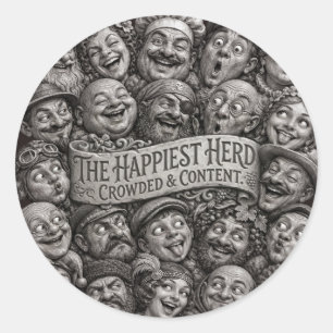 The Happiest Herd Crowded & Content Carved Faces P Classic Round Sticker