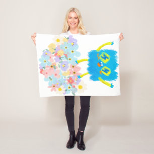 The Happy Blue Scribble on a Bed of Flowers Fleece Blanket