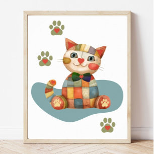 The Happy Cat Colourful Patchwork Custom Poster