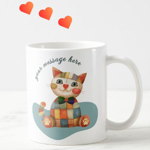 The Happy Cat Colourful Patchwork Unique Coffee Mug
