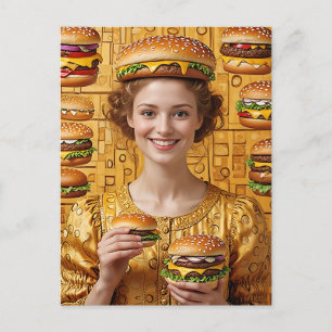 The Happy Cheeseburger Lady in Cheeseburger Costum Postcard