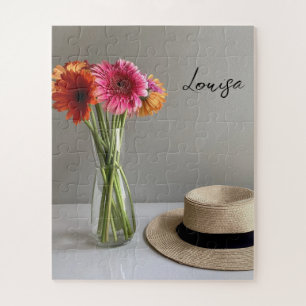 The Happy Gerbera Colorful Flower +Custom Name Jigsaw Puzzle