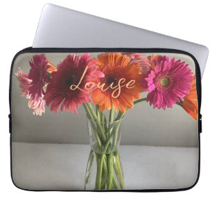 The Happy Gerbera Colorful Flower +Custom Name Laptop Sleeve