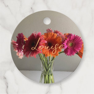 The Happy Gerbera Colourful Flower +Custom Name Favour Tags