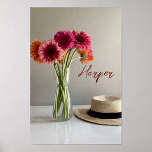 The Happy Gerbera Colourful Flower +Custom Name Poster