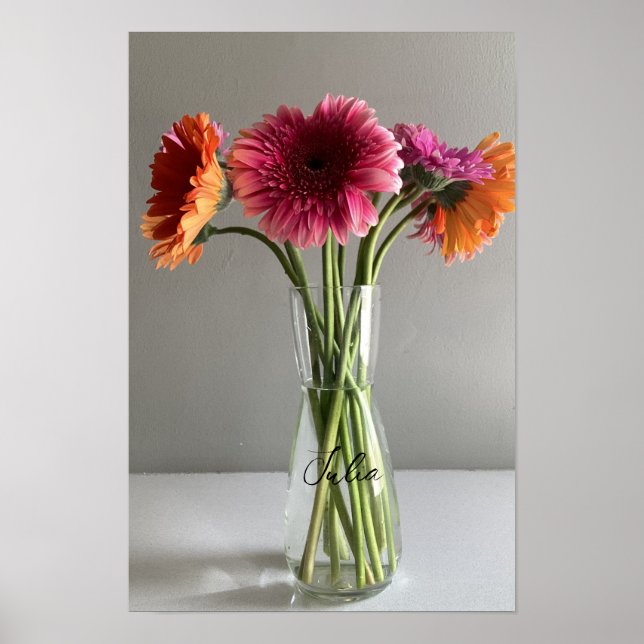 The Happy Gerbera Colourful Flower +Custom Name Poster (Front)